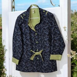 Matilda Jane Navy Floral Trench Coat with Lime Accents